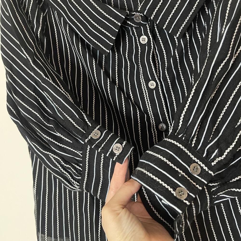 Veronica Beard Britta Top black off shoulder button front linen blend size US 8 - Picture 4 of 6